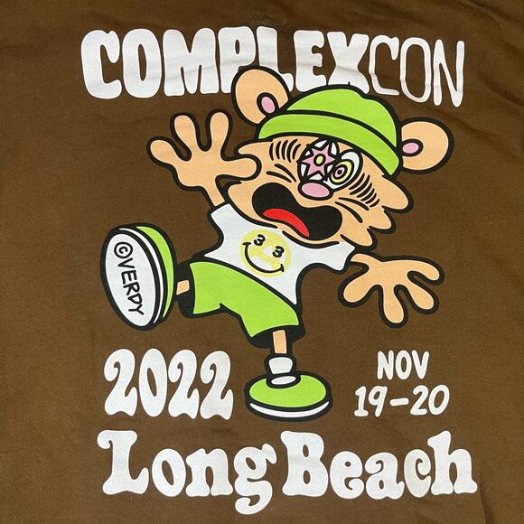 Complex Con x Verdy 2022 Long Beach Brown Pullover Hoodie Size M New - Picture 3 of 6